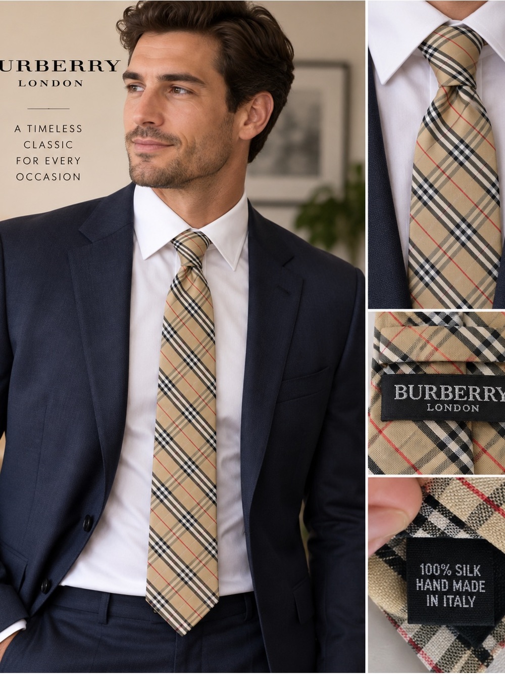 Burberry London 100% Silk Nova Check Plaid Men’s Tie 56” Made in Italy